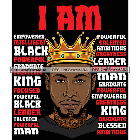 Afro Sexy Man King I Am Talented Life Quotes Beard Crown Dark Background SVG JPG PNG Vector Clipart Cricut Silhouette Cut Cutting