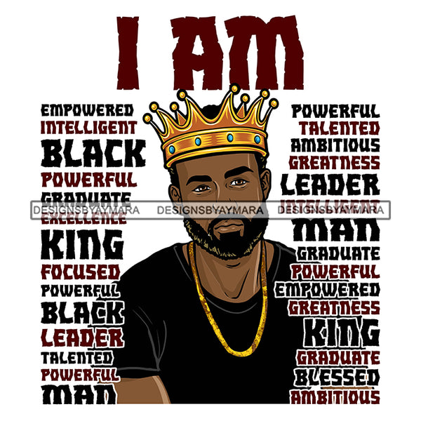 Afro Sexy Man King I Am Intelligent Life Quotes Beard Crown White Background SVG JPG PNG Vector Clipart Cricut Silhouette Cut Cutting