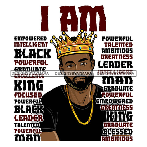 Afro Sexy Man King I Am Intelligent Life Quotes Beard Crown White Background SVG JPG PNG Vector Clipart Cricut Silhouette Cut Cutting