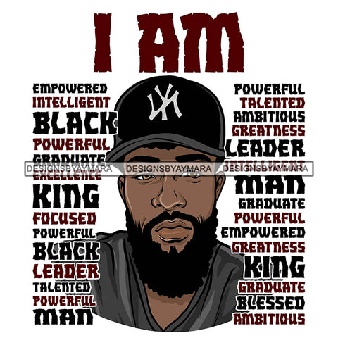Afro Sexy Man I Am Leader Life Quotes Beard Cap White Background SVG JPG PNG Vector Clipart Cricut Silhouette Cut Cutting