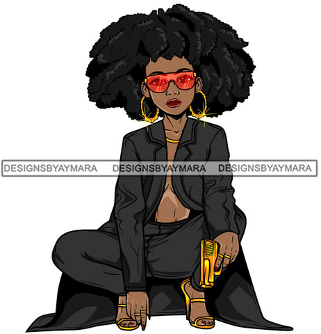 Afro Lola Gangster Goddess Hustle Woman Caring Gun .SVG Cutting Files For Silhouette and Cricut and More!