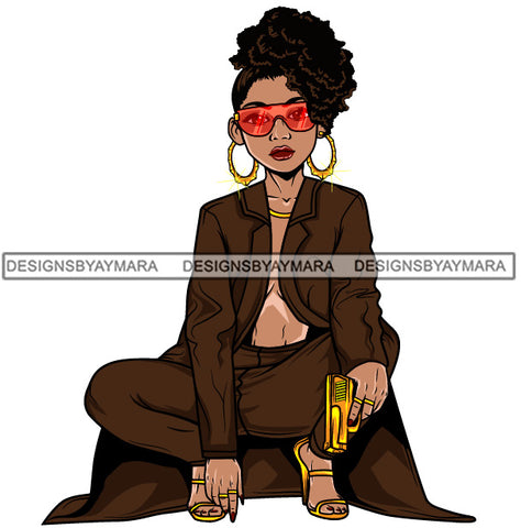Afro Lola Gangster Goddess Hustle Woman Caring Gun .SVG Cutting Files For Silhouette and Cricut and More!