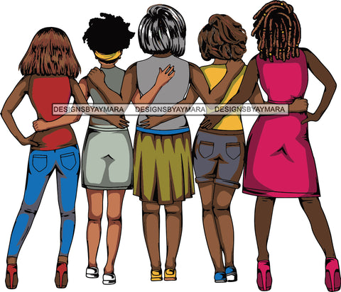Afro Women Hugging Together Petite Back View Black Sistas Divas Sexy Nubian SVG JPG PNG Vector Clipart Cricut Silhouette Cut