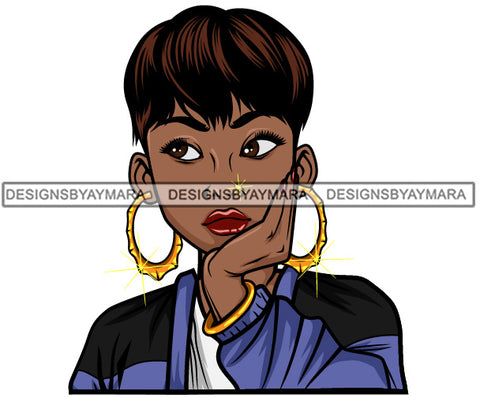 Afro Lola Thinking Looking Worried Beautiful Black Woman Face SVG Cutting Files For Silhouette Cricut and More