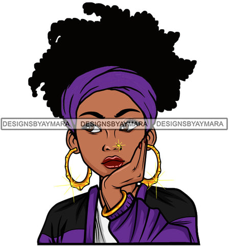 Afro Lola Thinking Looking Worried Beautiful Black Woman Face SVG Cutting Files For Silhouette Cricut and More