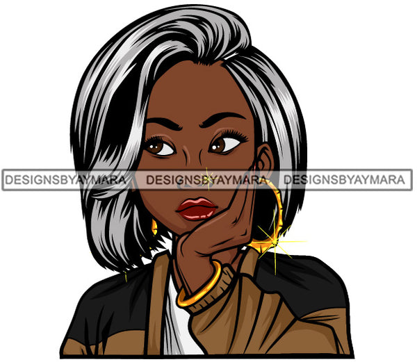 Afro Lola Thinking Looking Worried Beautiful Black Woman Face SVG Cutting Files For Silhouette Cricut and More