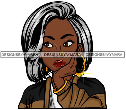 Afro Lola Thinking Looking Worried Beautiful Black Woman Face SVG Cutting Files For Silhouette Cricut and More
