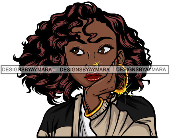 Afro Lola Thinking Looking Worried Beautiful Black Woman Face SVG Cutting Files For Silhouette Cricut and More