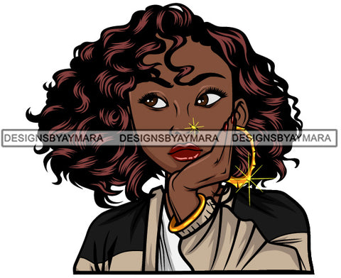 Afro Lola Thinking Looking Worried Beautiful Black Woman Face SVG Cutting Files For Silhouette Cricut and More