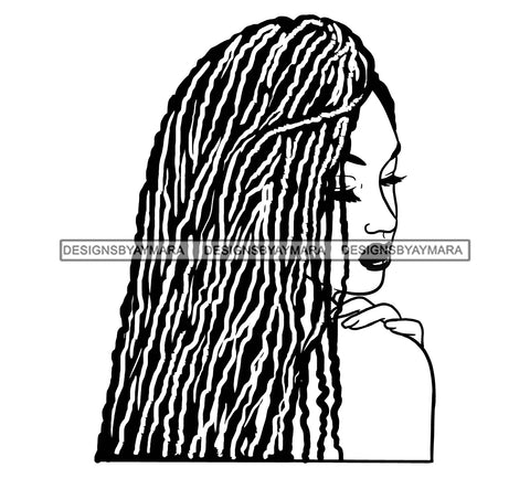 Black And White Artwork African American Woman Side Look Design Element Locus Hairstyle Close Eyes BW SVG JPG PNG Vector Clipart Cricut Silhouette Cut Cutting