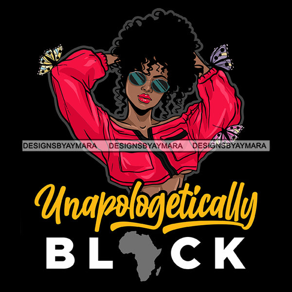 Unapologetically Black Woman In Red Jacket Curly Hair Sunglasses SVG Cutting Vector Files Artwork for Cricut Silhouette And More