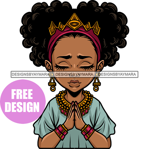 Beautiful Young Girl Praying God Prayers Hands Pray Holy Girl Worship Melanin Church Crown Royalty Vector Designs SVG PNG JPG Cutting Files