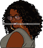 Afro Urban Street  Ghetto Girls Babe Hoop Earrings Sexy Lips Tongue Long Curly Hair Style Portrait Glasses SVG Cutting Files For Silhouette Cricut
