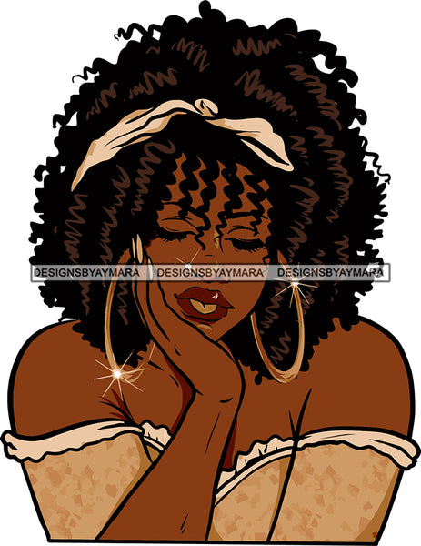 Black Goddess Glamour Hoop Earrings Sexy Attractive Portrait Fashion Woman Afro Hair Style Deep Thoughts  SVG Cutting Files For Silhouette  Cricut