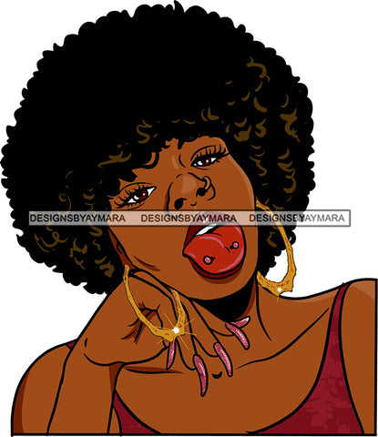 Afro Urban Street Ghetto Girls Babe Hoop Earrings Afro Hair Style Tongue Piercings Nails SVG Cutting Files For Silhouette Cricut