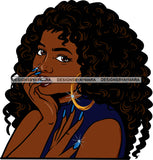 Afro Black Woman Young Girl Fashion Hoop Earrings Seductive Elegant Curly Long Hair Style Nails SVG Cutting Files For Silhouette Cricut