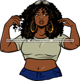 Afro Black Woman Sexy Casual Waist Hoop Earrings Curly Shoulder Length Hair Style  SVG Cutting Files For Silhouette Cricut
