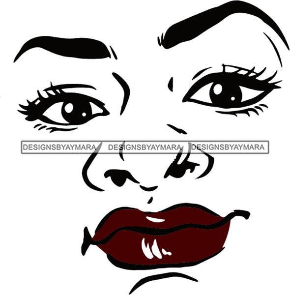 Urban Black Woman Face Red Lips Black Eyes  SVG Cutting Vector Files Artwork for Cricut Silhouette And More