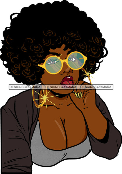 Afro Urban Street Ghetto Girls Babe Hoop Earrings Young Glamour Sexy Black Woman Big Breasts Sunglasses Afro Hair Style Sensual Lips Nails SVG Cutting Files For Silhouette Cricut