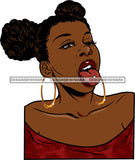 Afro Urban Street Ghetto Girls Babe Hoop Earrings Young  Sexy Black Woman Double Buns Hair Style Tongue Piercing Cleavage SVG Cutting Files For Silhouette Cricut