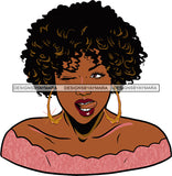 Afro Urban Street Ghetto Girls Babe Hoop Earrings Young Glamour Sexy Black Woman Short Curly Hair Style Sensual Lips Tongue  SVG Cutting Files For Silhouette Cricut