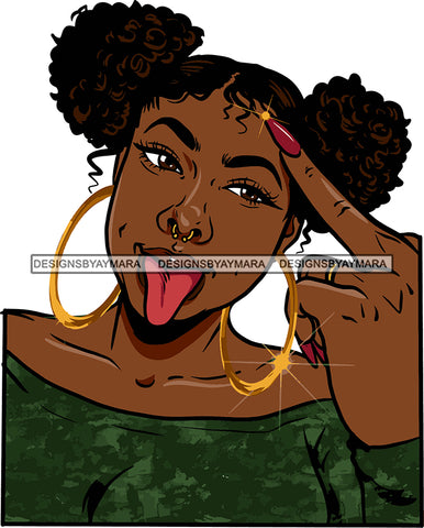 Afro Urban Street Ghetto Girls Babe Hoop Earrings Pony Tail Hair Style Nose Piercings Flip The Bird Nails SVG Cutting Files For Silhouette Cricut