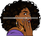 Afro Sexy Black Woman Hoop Earrings Young Glamour Afro Hair Style Sensual Lips Nails Portrait SVG Cutting Files For Silhouette Cricut