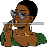 Black Goddess Glamour Hoop Earrings Sunglasses  Attractive Portrait  Woman Short Hair Style Lollipop Nails SVG Cutting Files For Silhouette  Cricut