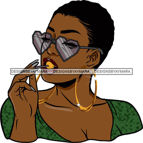 Black Goddess Glamour Hoop Earrings Sunglasses  Attractive Portrait  Woman Short Hair Style Lollipop Nails SVG Cutting Files For Silhouette  Cricut