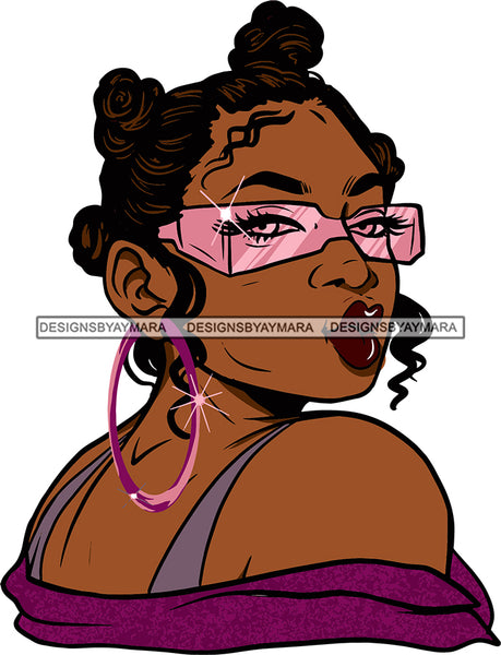 Afro Urban Street Hoop Earrings Sexy Lips Sunglasses Shoulders  Bantu Knots Hair Style Portrait SVG Cutting Files For Silhouette Cricut