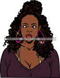 Afro Urban Street Ghetto Girls Babe Hoop Earrings Funny Expression Black Woman Portrait  Long Hair Style Bun Cleavage Tongue  SVG Cutting Files For Silhouette Cricut