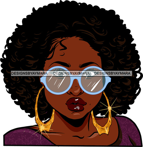 Afro Black Woman Swag Sexy Lips Hoop Earrings Afro Hair Style Sunglasses  SVG Cutting Files For Silhouette Cricut