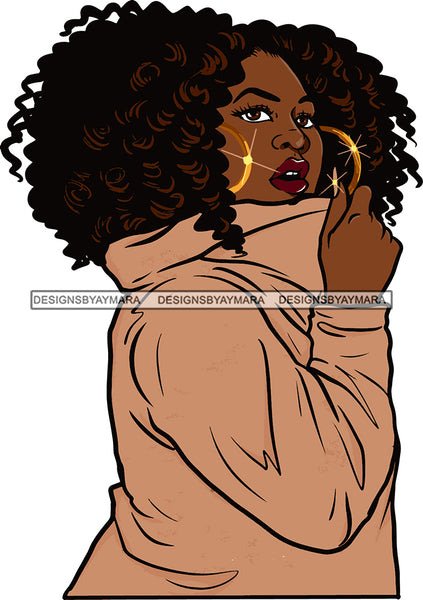 Afro Sexy Black Woman Hoop Earrings Young Afro Hair Style Fully Covered  SVG Cutting Files For Silhouette Cricut