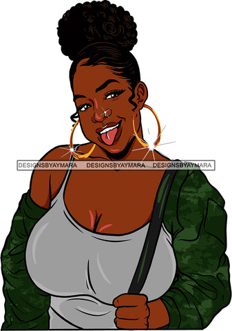 Afro Urban Street Ghetto Girls Babe Hoop Earrings High Bun Hair Style Nose Piercings SVG Cutting Files For Silhouette Cricut