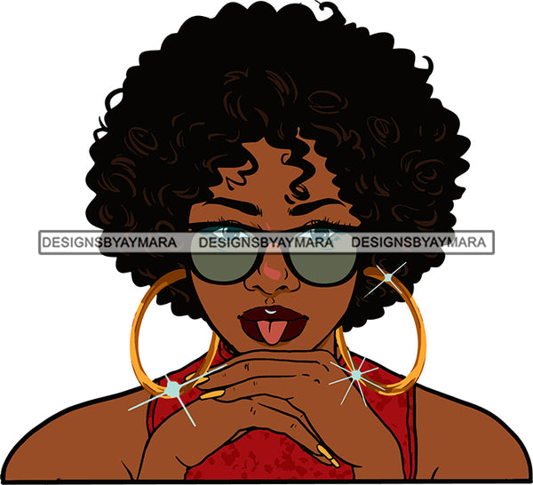 Afro Urban Street Ghetto Girls Babe Hoop Earrings Glasses Nails Young Black Woman Afro Hair Style Naughty Provocative Tongue SVG Cutting Files For Silhouette Cricut