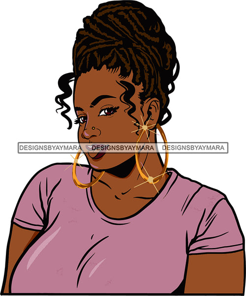 Afro Urban Street Ghetto Girls Babe Hoop Earrings Sensual  Black Woman Up Do Hair Style Nose Piercing Tongue SVG Cutting Files For Silhouette Cricut