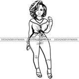 Afro Lola Attractive Urban Girl Boss Lady Queen Melanin Hoop Earrings Classy Wavy Hair Style  B/W SVG Cutting Files For Silhouette Cricut More