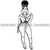 Afro Lola Attractive Urban Girl Boss Lady Queen Melanin Hoop Earrings Classy Turban Up Do Afro Hair Style  B/W SVG Cutting Files For Silhouette Cricut More