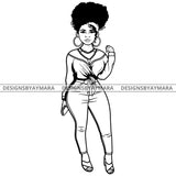 Afro Lola Attractive Urban Girl Boss Lady Queen Melanin Hoop Earrings Classy Turban Up Do Afro Hair Style  B/W SVG Cutting Files For Silhouette Cricut More