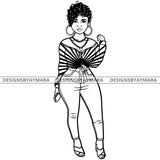 Afro Lola Attractive Urban Girl Boss Lady Queen Melanin Hoop Earrings Classy Short Hair Style  B/W SVG Cutting Files For Silhouette Cricut More