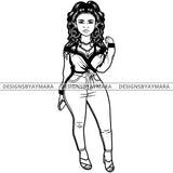 Afro Lola Attractive Urban Girl Boss Lady Queen Melanin Hoop Earrings Classy Wavy Hair Style  B/W SVG Cutting Files For Silhouette Cricut More