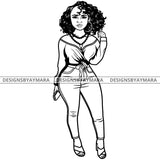 Afro Lola Attractive Urban Girl Boss Lady Queen Melanin Hoop Earrings Classy Curly Hair Style  B/W SVG Cutting Files For Silhouette Cricut More