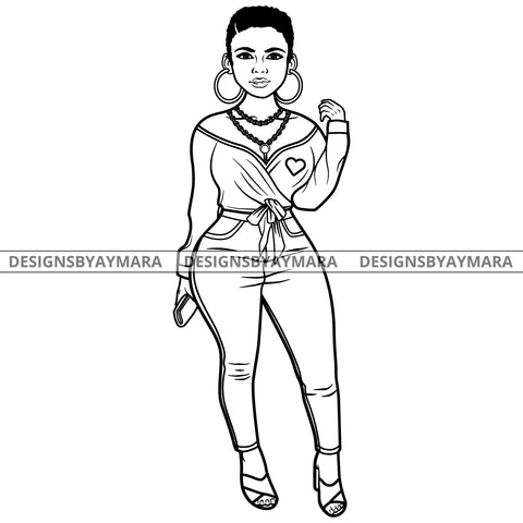 Afro Lola Attractive Urban Girl Boss Lady Queen Melanin Hoop Earrings Classy Short Hair Style  B/W SVG Cutting Files For Silhouette Cricut More