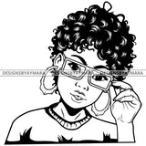 Black Goddess Lola Glamour Glasses Bamboo Hoop Earrings Sexy Attractive Portrait Fashion Woman Short Hair Style B/W SVG Cutting Files For Silhouette  Cricut