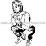 Black Goddess Lola Boss Lady Deuces Squatting Nubian Melanin Bamboo Hoop Earrings Sexy Woman Straight Hair Style B/W SVG Cutting Files For Silhouette  Cricut