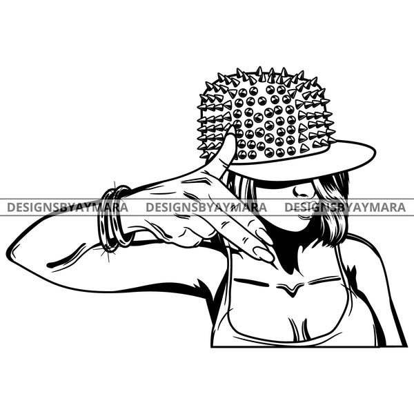 Afro Ghetto Urban Girl Boss Lady Queen Melanin Spikes Studs Cap Attitude Straight Hair Style  B/W SVG Cutting Files For Silhouette Cricut More