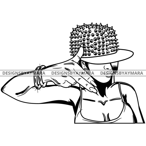 Afro Ghetto Urban Girl Boss Lady Queen Melanin Spikes Studs Cap Attitude B/W SVG Cutting Files For Silhouette Cricut More
