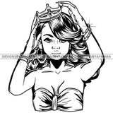 Black Goddess Queen Lola Glamour Bamboo Hoop Earrings Sexy Fixing Crown Wavy Hair Style B/W SVG Cutting Files For Silhouette  Cricut