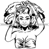 Black Goddess Queen Lola Glamour Bamboo Hoop Earrings Sexy Fixing Crown Afro Hair Style B/W SVG Cutting Files For Silhouette  Cricut