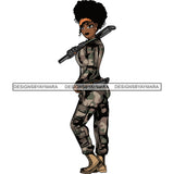 Afro Lola Woman Warrior Military Army Soldier War Camouflage USA Uniform .SVG Clipart Vector Cutting Files For Circuit Silhouette Cricut and More!